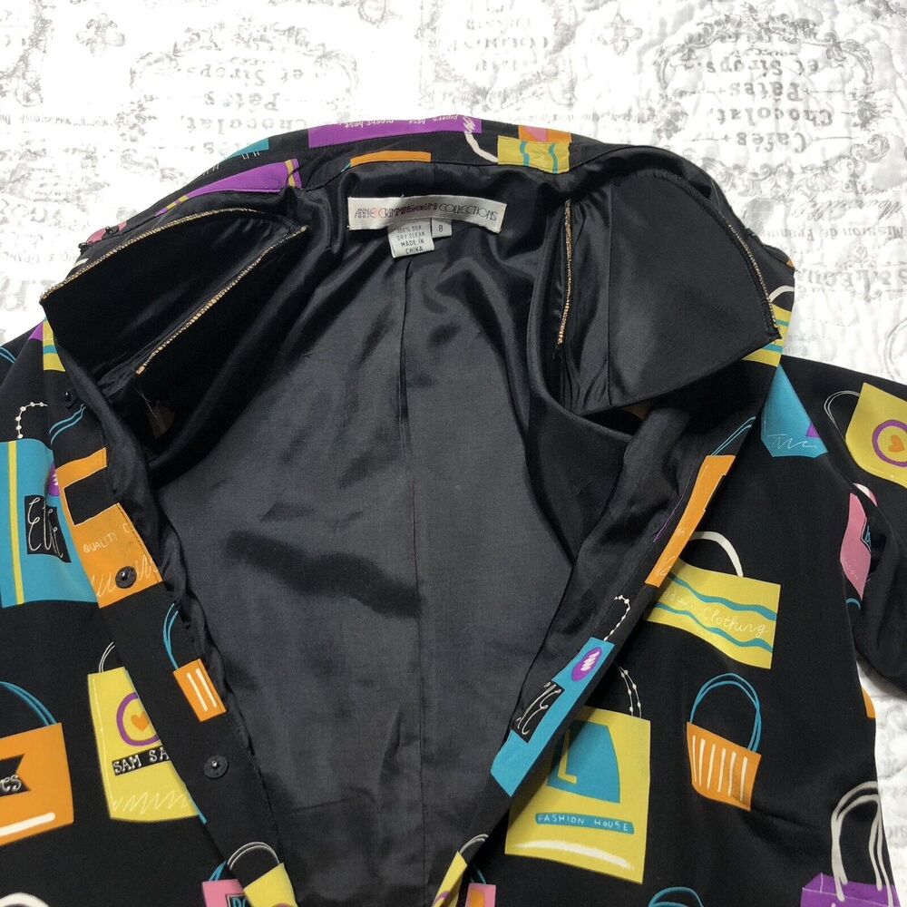 VTG Anne Crimmins for Umi Collections Silk Dress Black Pink Shoulder Pads Size 8 - Picture 8 of 12